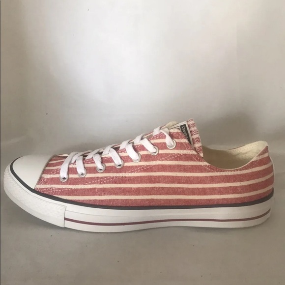 Converse Chuck Taylor Low Top Sneakers Red White Stripe Canvas M13 W15 - Picture 2 of 11